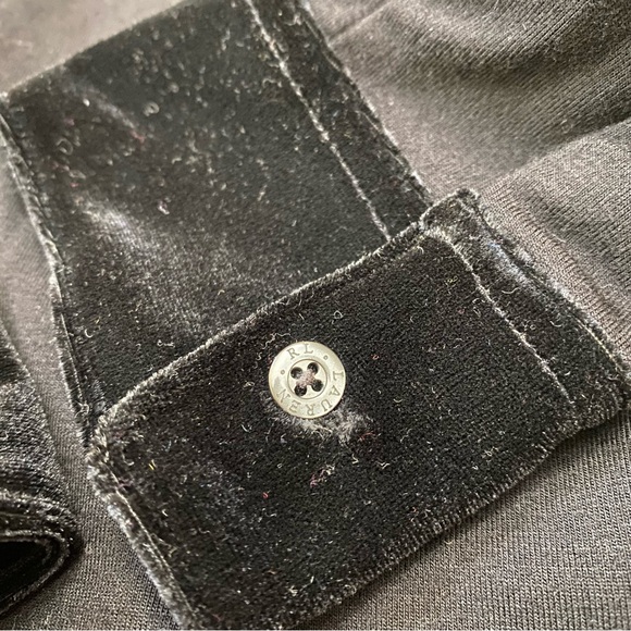 Vtg 90s Preppy black stretch knit velvet collar long sleeve Polo Top - Picture 7 of 8